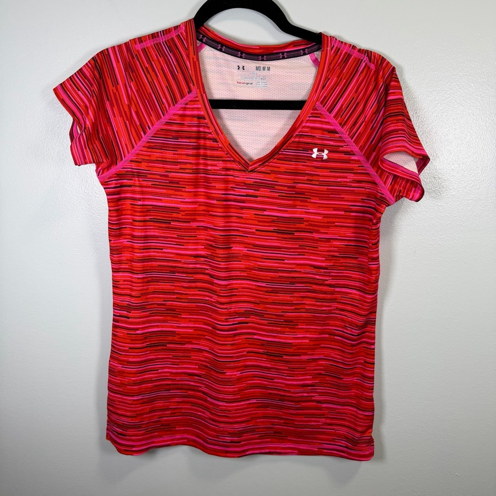 Underโ Armour Women's Pink and Red Patterned Top Sz Medium